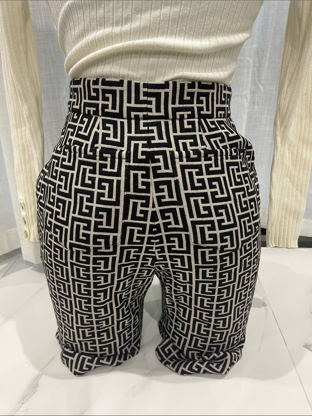 Balmain Black & White Monogram Geometric Chinos - Picture 6 of 17